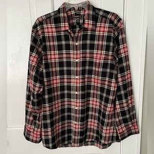 J McLaughlin 100% Cotton Black Red Plaid Long Sleeve Trim Fit Button Up Shirt L